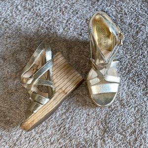 Michael Kors gold snakeskin wedges